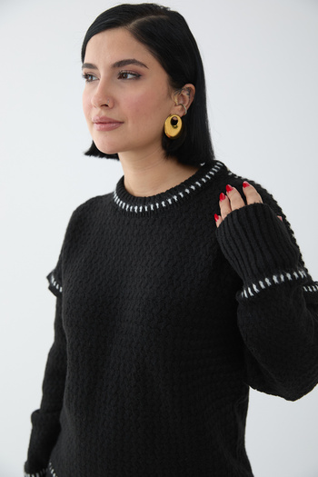 InStyle Black Raised Sweater - Piping Detail