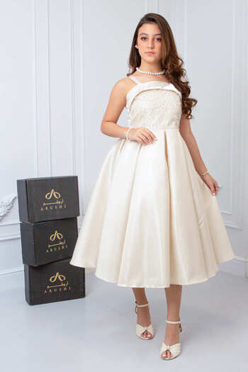 arushi Beige glitter Mikado evening dress for the perplexed age