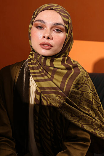 Mooncorn Riad Desen Çift Taraflı Şal Acı Kahve-Somon