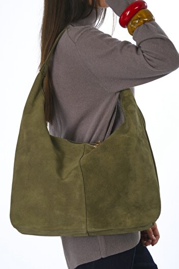 ABBRA Women's Real Suede Leather Double Zipper Lined Bag