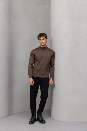 Valiberta Ανδρικό πουλόβερ με ψηλό λαιμό Fincher Half Fisherman Regular Fit - Καφέ