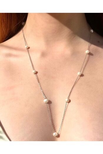 eyla collection Luna Line Minimal - Real Pearl and Steel Handmade Necklace