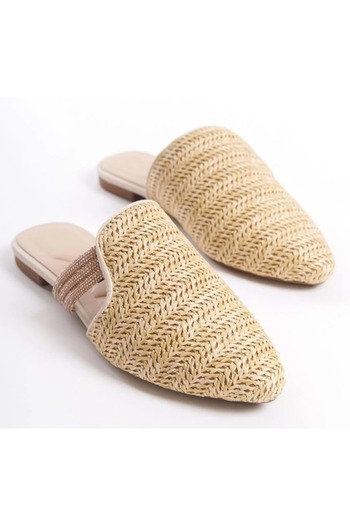 Kocamanlar Ayakkabı Feles Thin Sole Straw Detailed Women's Slippers Ten