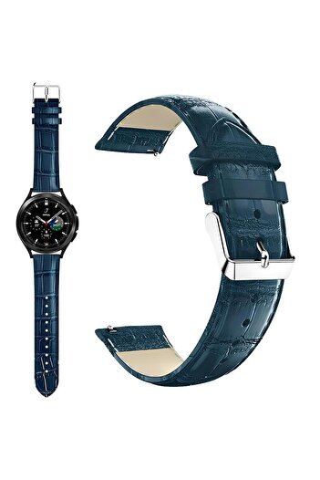 onlinekordon ⌚   22mm Watch Compatible Navy Blue Color Crocodil Printed Leather Watch Band Strap with Smart Pin 46mm