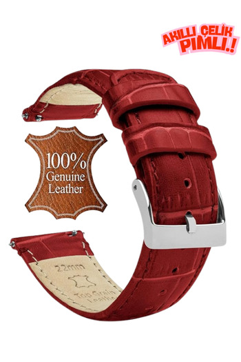 onlinekordon Claret Red Crocodile Patterned 22mm Leather Watch Band - Strap 46mm