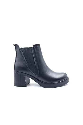 Bulldozer Genuine Leather Elastic 6 cm Thick Heeled Black Women's Boots
