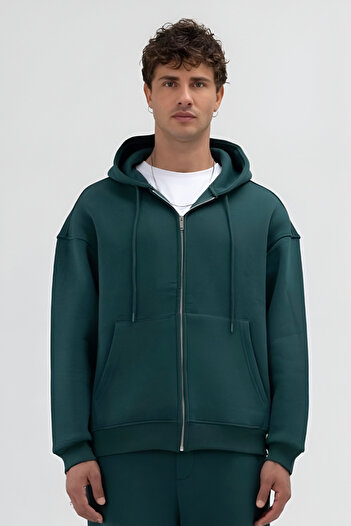 İLKCET MODA Πράσινο Premium Unisex Oversize Hoodie με φερμουάρ