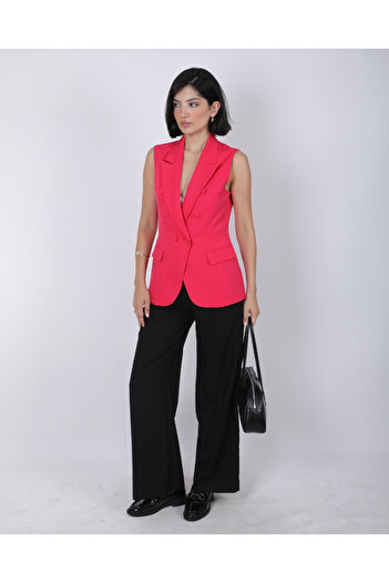deqfashion Women's Fuchsia Button Detailed Blazer Vest