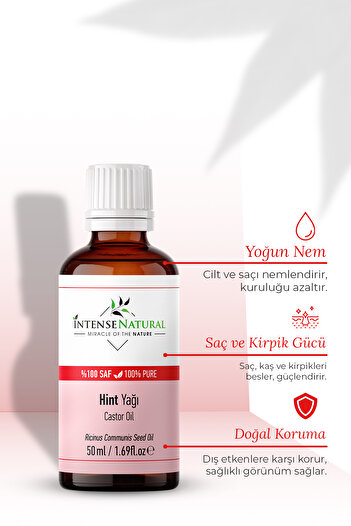 İntense Natural Hint Yağı Soğuk Sıkım 50 ml %100 Saf Ve Doğal Castor Oil