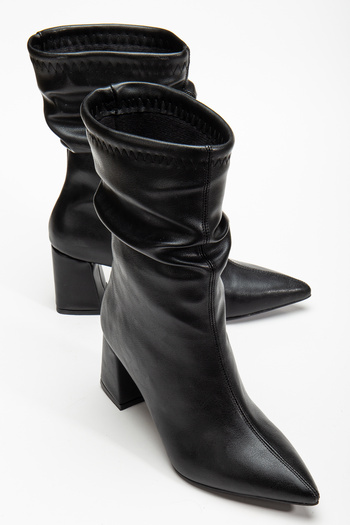 bakacstore Γυναικείες μαύρες δερμάτινες μπότες Noire με κορδόνια με χοντρό τακούνι