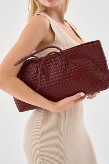 Çantacımstore Women's Long Tote Bag Burgundy Braided