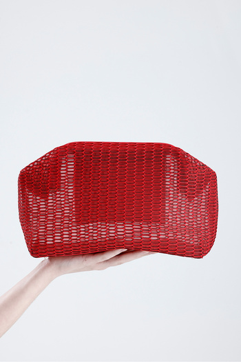 HEYBE'S Women's Red Honeycomb Patterned Transparent Clutch Handbag