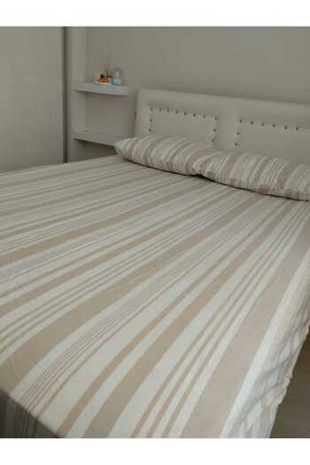 Sares Home Striped Pattern Cappuccino Double Size King Size Fitted Sheet Set
