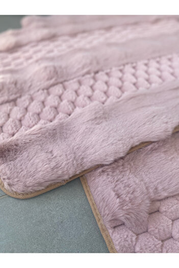 FeelHome Serante Rabbit Hair, Non-Slip Base, Fluffy, Soft, Washable 2-Piece Bath Mat Set Pink