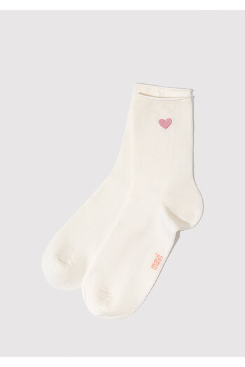 Mavi Heart Embroidered Ecru Socket Socks 1913243-70048
