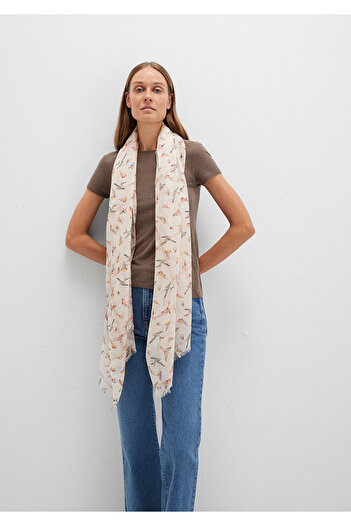 Mavi Bird Printed Beige Shawl 196288-27151