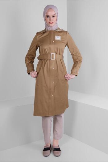 Alvina PUMPY PATTERN DETAILED BELTED TRENCH COAT 10753