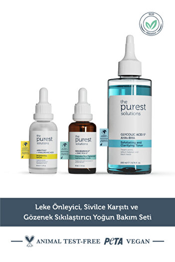 The Purest Solutions Aha + Bha, Skin Care Kit with Niacinamide and Glycolic Acid Tonic