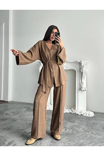 mydukkan.co Button Detail Belted Kimono Set