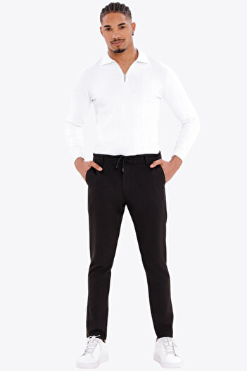 Firststops Men's Black Linen Look Comfortable Fit Breathable Lace-Up Trousers