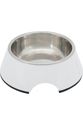 Trixie Dog Food and Water Bowl, Melamine/Stainless Steel, 0.2Lt/Ø14Cm, White