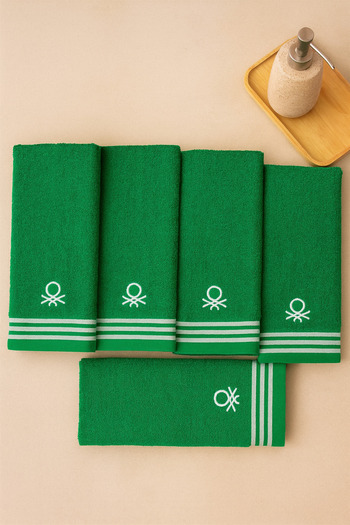 Benetton Home 5 Pieces Bath Towel Hand Face Body Green 100% Cotton 30X50 cm Face Towel
