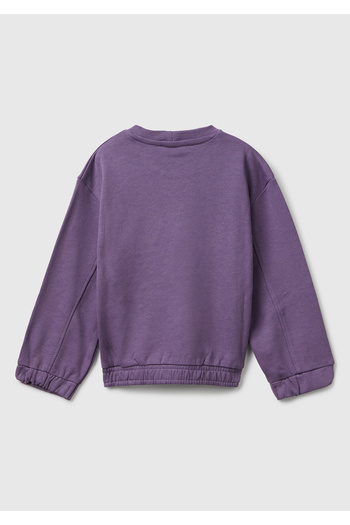 United Colors of Benetton Girl's purple stitch detailed heart patch pocket regular fit sweatshirt