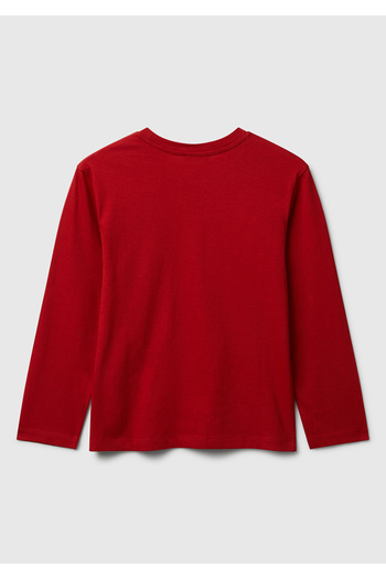 United Colors of Benetton Boy's Red Crew Neck Jersey Long Sleeve T-Shirt with Logo Print on the Front