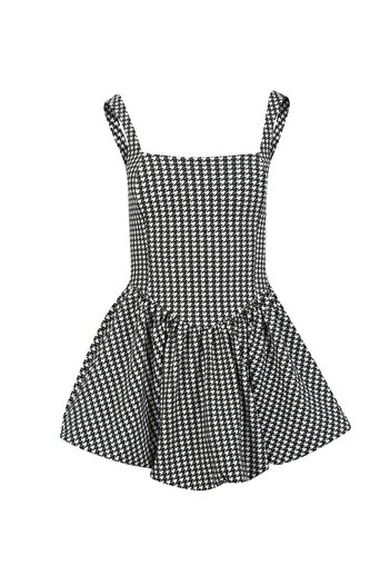 La Sarta Jacquard Patterned Black and White Mini Balloon Dress - Lisbon Goose Feet