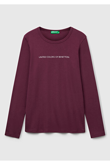 United Colors of Benetton Γυναικείο μακρυμάνικο μπλουζάκι Benetton Written με λαιμόκοψη 100% βαμβάκι