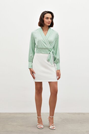Sateen Satin Blouse with Side Sashes - Mint