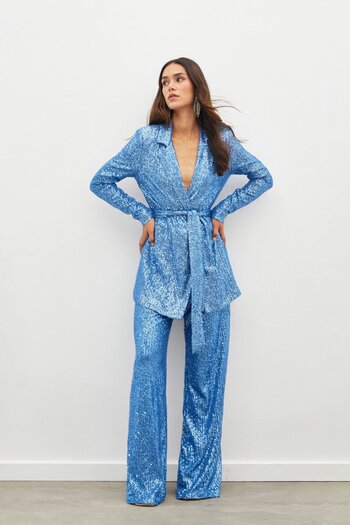 Sateen Jachetă cu curea cu paiete - INDIGO