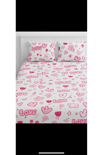 Felina Home Double King Size Cotton Fitted Sheet Set with Heart and Floral Love Embossing