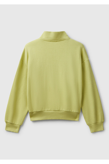 United Colors of Benetton Girl's mustard front logo embroidered zippered stand collar sweatshirt with pockets