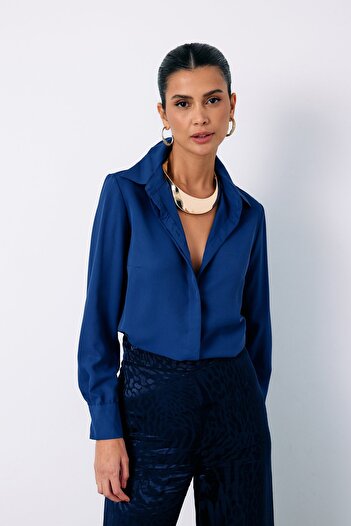 Sateen DARK BLUE Classic Plain Shirt