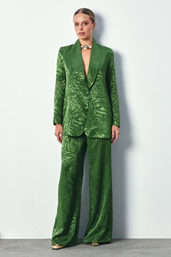 Sateen Green Patterned Loose Trousers