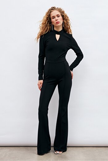 Sateen Black Flared Trousers