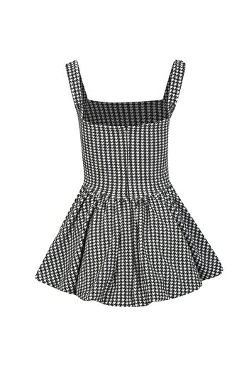 La Sarta Jacquard Patterned Black and White Mini Balloon Dress - Lisbon Goose Feet