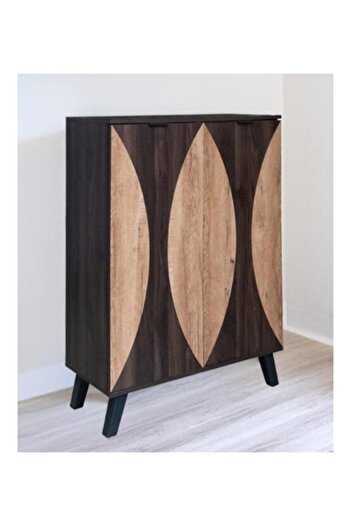 Crestj Stylish geometric shoe cabinet in wood and brown color