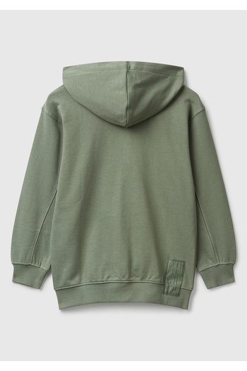 United Colors of Benetton Boy's Khaki Logo Label Detailed Zippered Hooded Sweatshirt