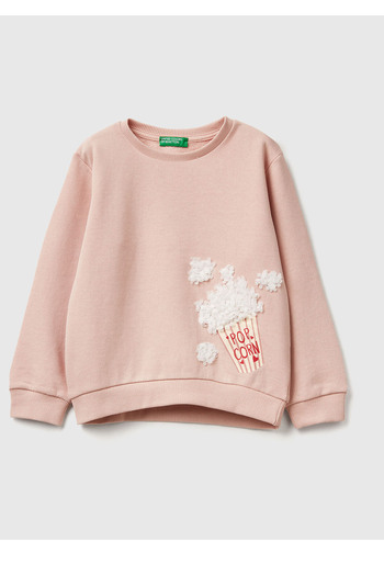 United Colors of Benetton Girl's Dusty Pink Graphic Printed Ribbed Regular Fit Sweatshirt