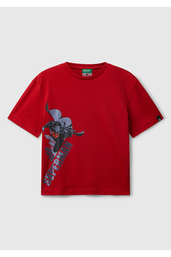 United Colors of Benetton Boy's Red Superman Printed Logo Label T-Shirt