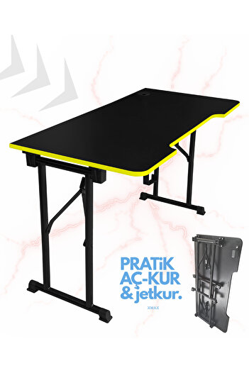 XMAX / JetKur Siyah MDF Bilgisayar Oyuncu Masası 160x70cm Sallanmaz Metal Ayaklı - Pratik Kurulum