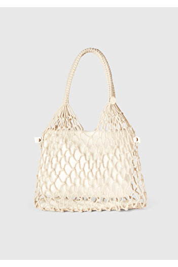 United Colors of Benetton Women's Ecru Cotton Perforated Shoulder Bag