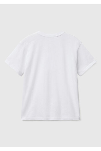 United Colors of Benetton Boy's White Judge Collar T-Shirt with Front Pocket Detail