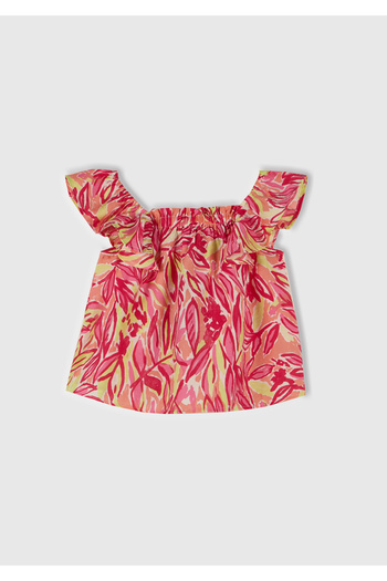United Colors of Benetton Girl's Orange Viscose Blended Printed Lightweight Loose Cut Shoulder Strap Top