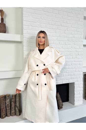 orjinal blue b Trençkot Cashmere Coat White Button Detail New Season