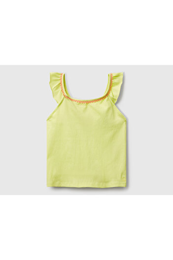 United Colors of Benetton Girl's Yellow Round Neck Undershirt with Ring Detail on the Back and Cross Strap Logo