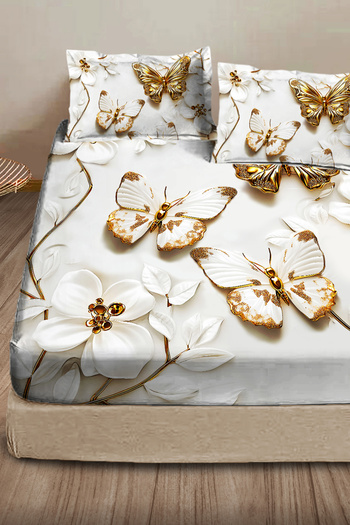 MonoHome 100% Cotton Fitted Sheet Special Design 5D Digital 60 Wire Butterfly