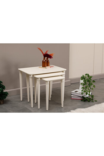 miraç furniture AZRA SERİSİ MDF 1.SINIF 3 LÜ ZİGON SEHPA TAKIMI KREM KREM
